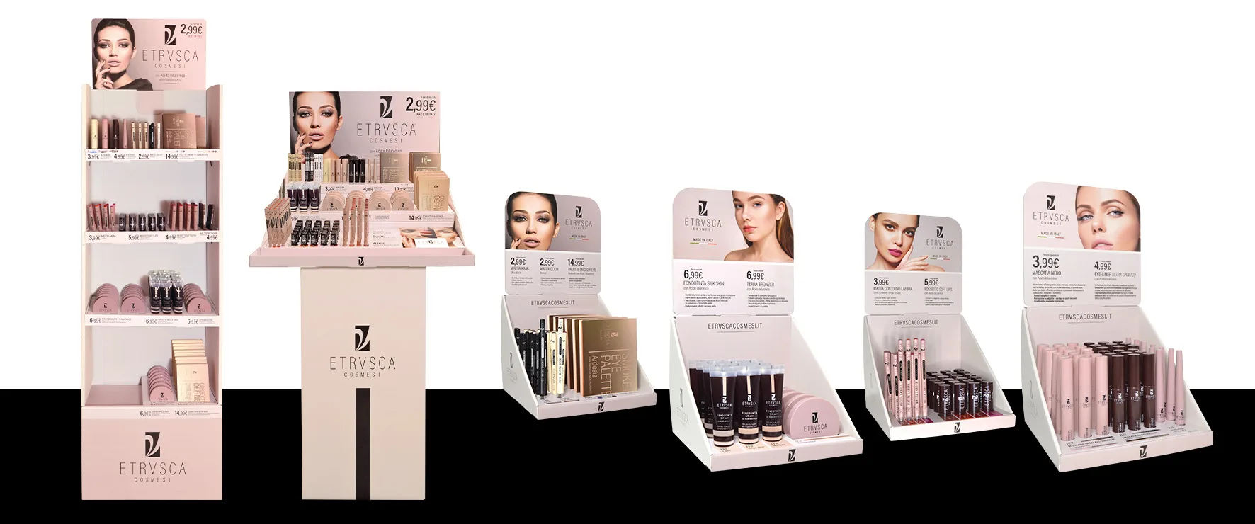 i nostri espositori etrvsca cosmesi in tutte le farmacie punti vendita ufficiali